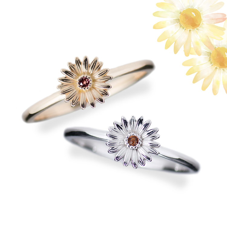 きらめく誕生花と選べる誕生石シリーズ 1月マーガレットリング Angelic Jewelry