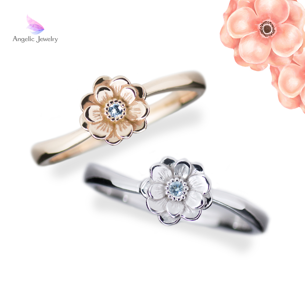 きらめく誕生花と選べる誕生石シリーズ 3月アネモネリング Angelic Jewelry きらめく誕生花と選べる誕生石シリーズ 3月アネモネリング Angelic Jewelry