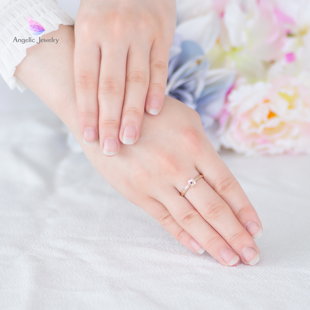 きらめく誕生花と選べる誕生石シリーズ 2月ネモフィラリング Angelic Jewelry きらめく誕生花と選べる誕生石シリーズ 2月ネモフィラリング Angelic Jewelry