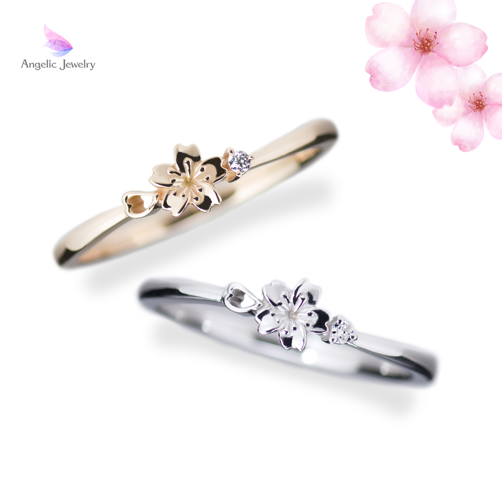 きらめく誕生花と選べる誕生石シリーズ 4月桜リング Angelic Jewelry きらめく誕生花と選べる誕生石シリーズ 4月桜リング Angelic Jewelry