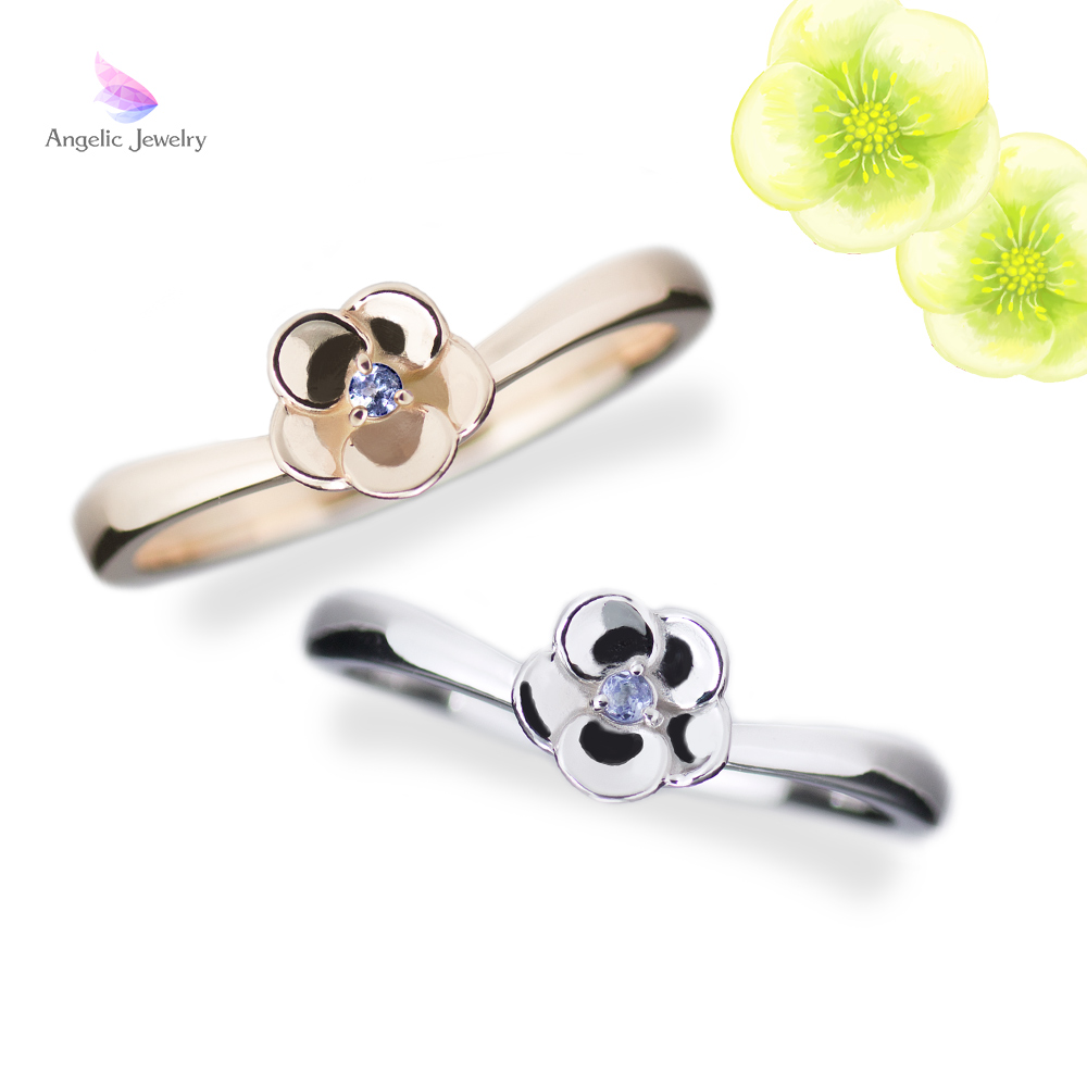 きらめく誕生花と選べる誕生石シリーズ クリスマスローズリング Angelic Jewelry