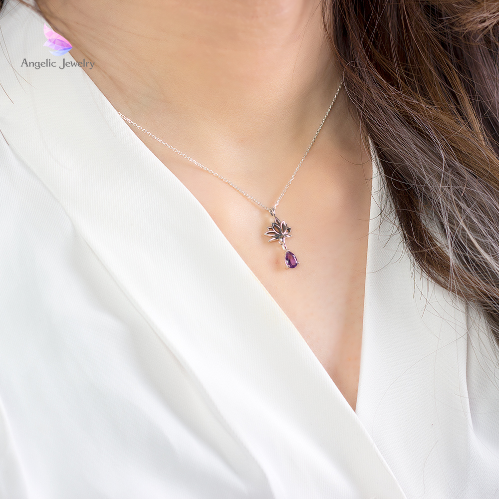 睡蓮ティアドロップネックレス -アメジスト- Angelic Jewelry