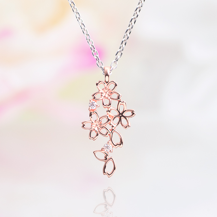 Angelic Jewelry 透かし桜ネックレス ルビー