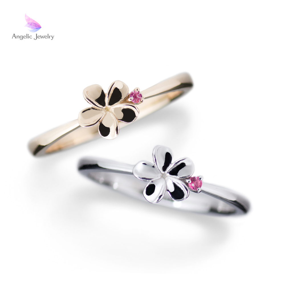 きらめく誕生花と選べる誕生石シリーズ プルメリアリング Angelic Jewelry きらめく誕生花と選べる誕生石シリーズ プルメリアリング Angelic Jewelry