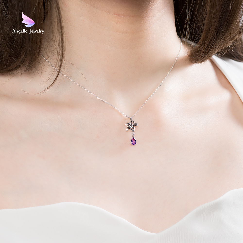 桔梗ティアドロップネックレス -アメジスト- Angelic Jewelry