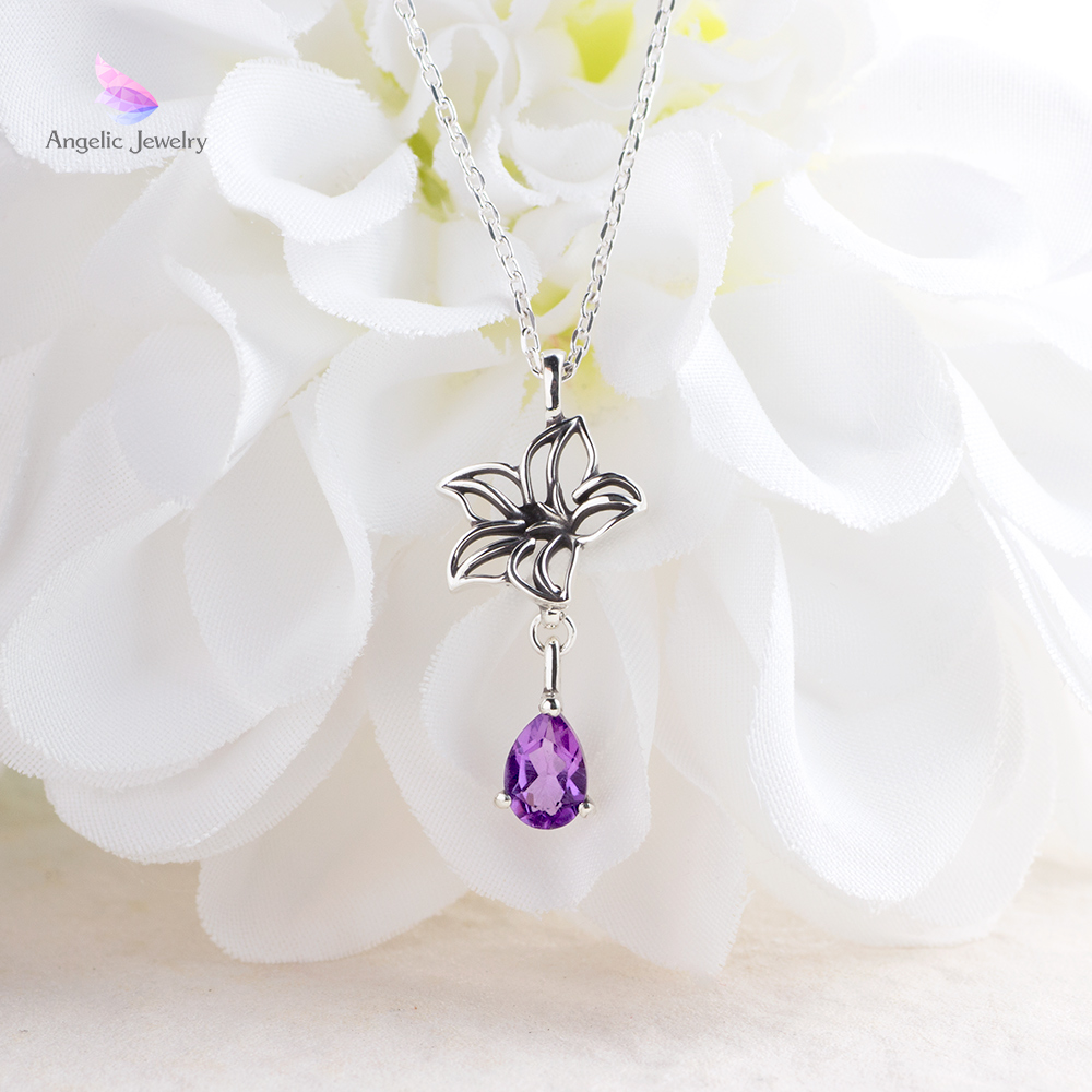 桔梗ティアドロップネックレス -アメジスト- Angelic Jewelry