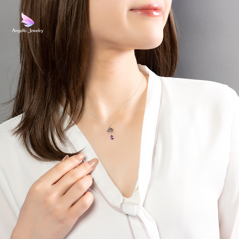 睡蓮ティアドロップネックレス -アメジスト- Angelic Jewelry
