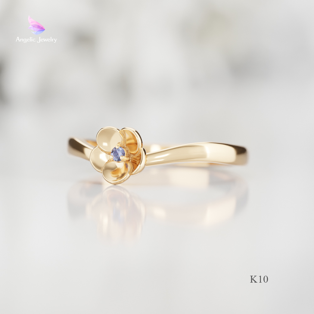 きらめく誕生花と選べる誕生石シリーズ -クリスマスローズリング