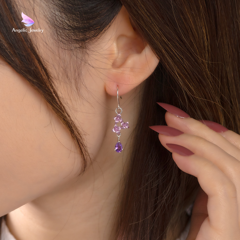 紫陽花と雨粒のピアス - Angelic Jewelry
